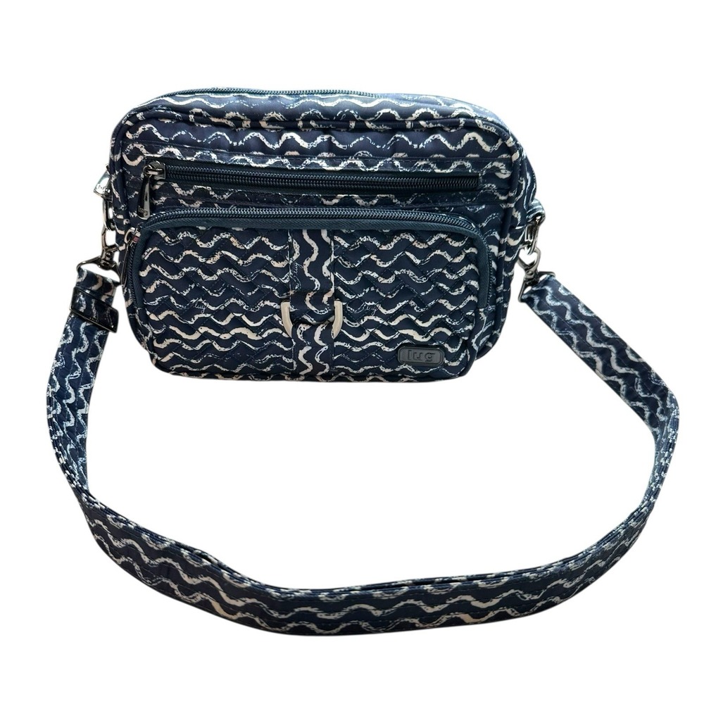 Lug Carousel Waves Convertible RFID Crossbody & Belt Bag Navy Blue White Quilted